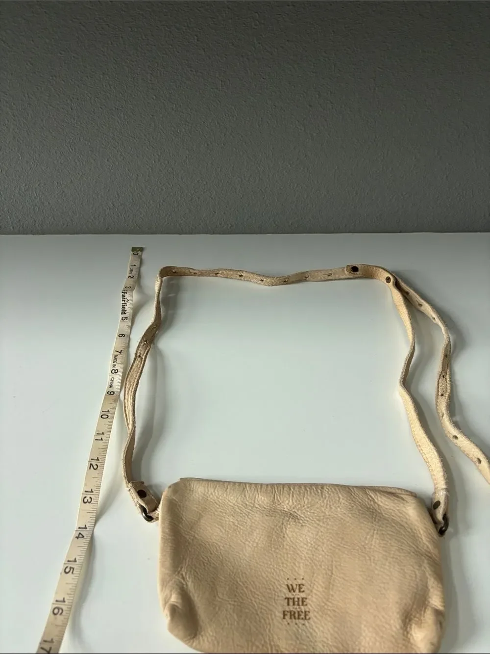 We The Free Neutral Beige Pebbled Leather Crossbody